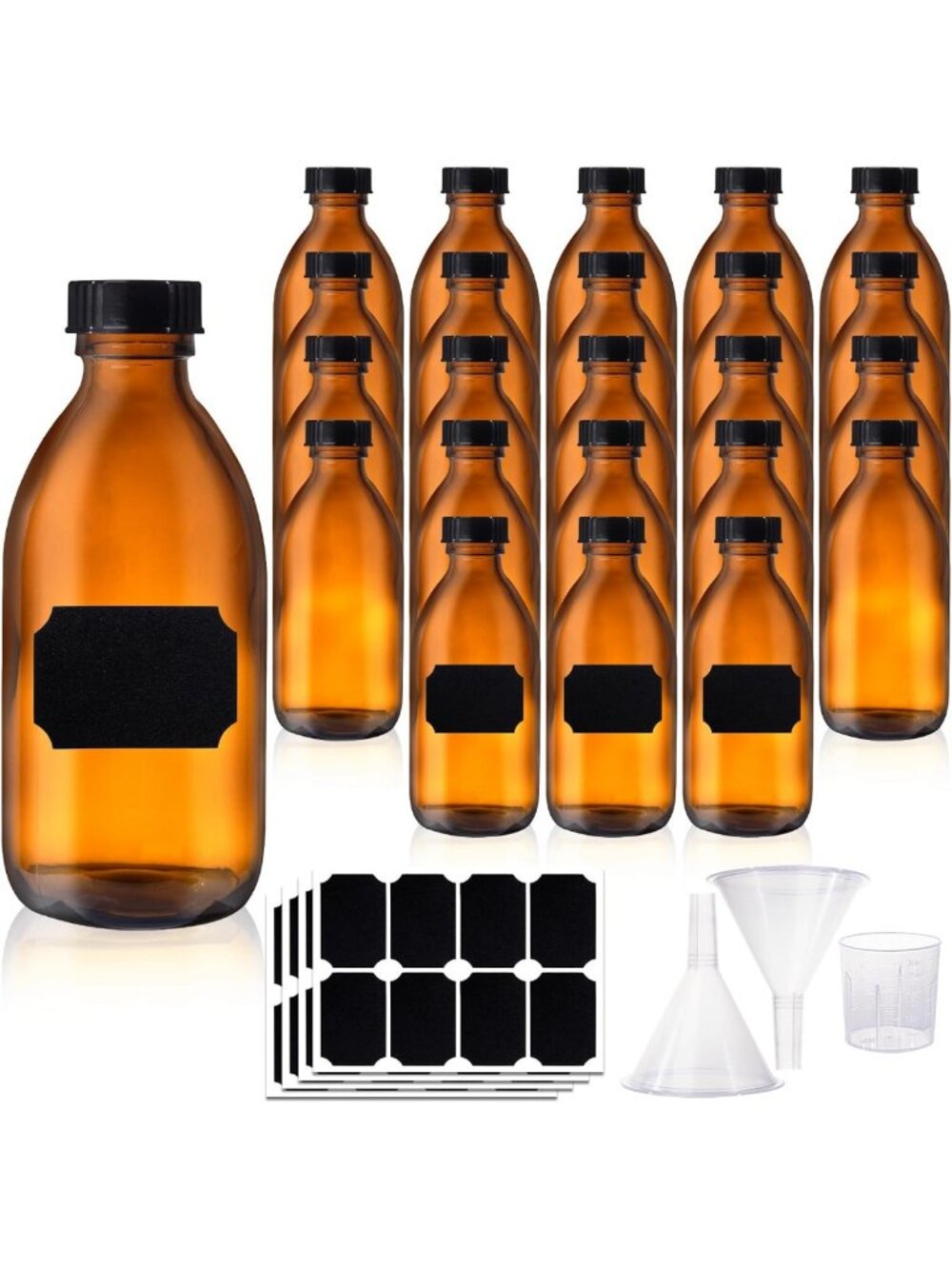 24 Pack Amber Glass Bottles 8 OZ with Leakproof Lids - Perfect for DIY & Storage